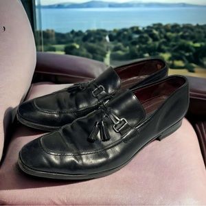 Johnston & Murphy Men 13M 240331 Black Leather Wing Tip Dress Shoes With Tassels